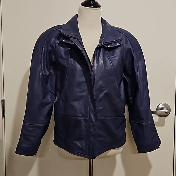 WILSON'S LEATHER Purple bomber biker moto jacket pockets lined  great color! - Picture 11 of 16